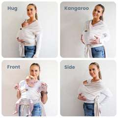 TAB wrap worn as ring sling for quick hands-free cuddle.