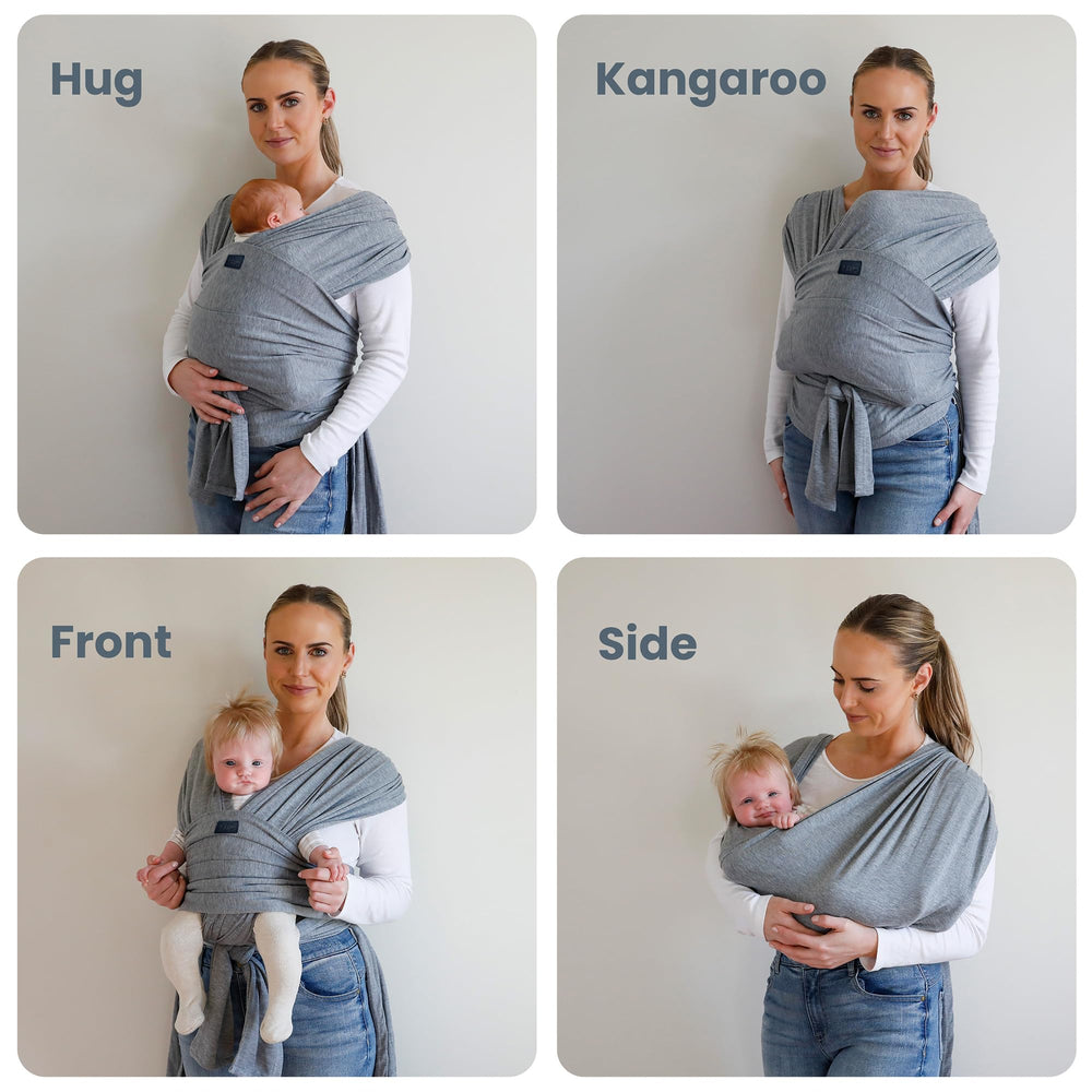 TAB versatile wrap gray adjustable strap closeup shows family-friendly size range.