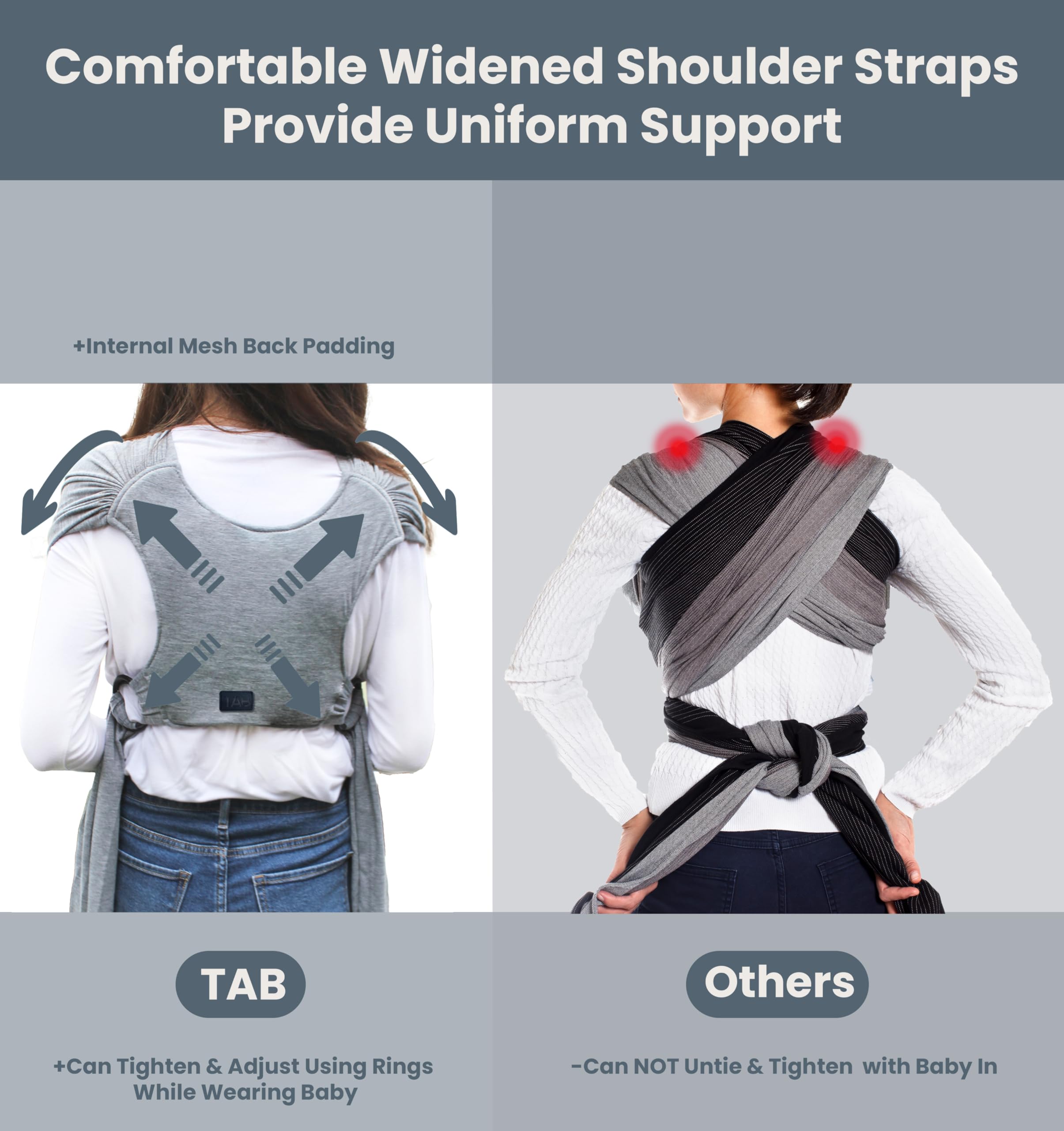 TAB versatile wrap gray breastfeeding sling captures discreet nursing on the go.
