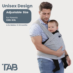 TAB versatile wrap gray fabric closeup soft blend emphasizes breathable, gentle-on-skin material.