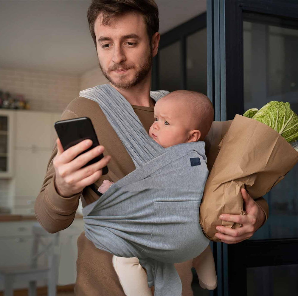 TAB versatile wrap gray tshirt-style wear shows quick one-handed setup.