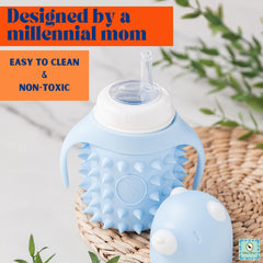 Tabor Place platinum silicone straw provides safe, easy sipping for toddlers.