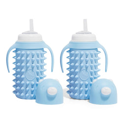 Tabor Place Spikey Bear 8oz glass sippy cup with shock-absorbing sleeve protects glass on drops.