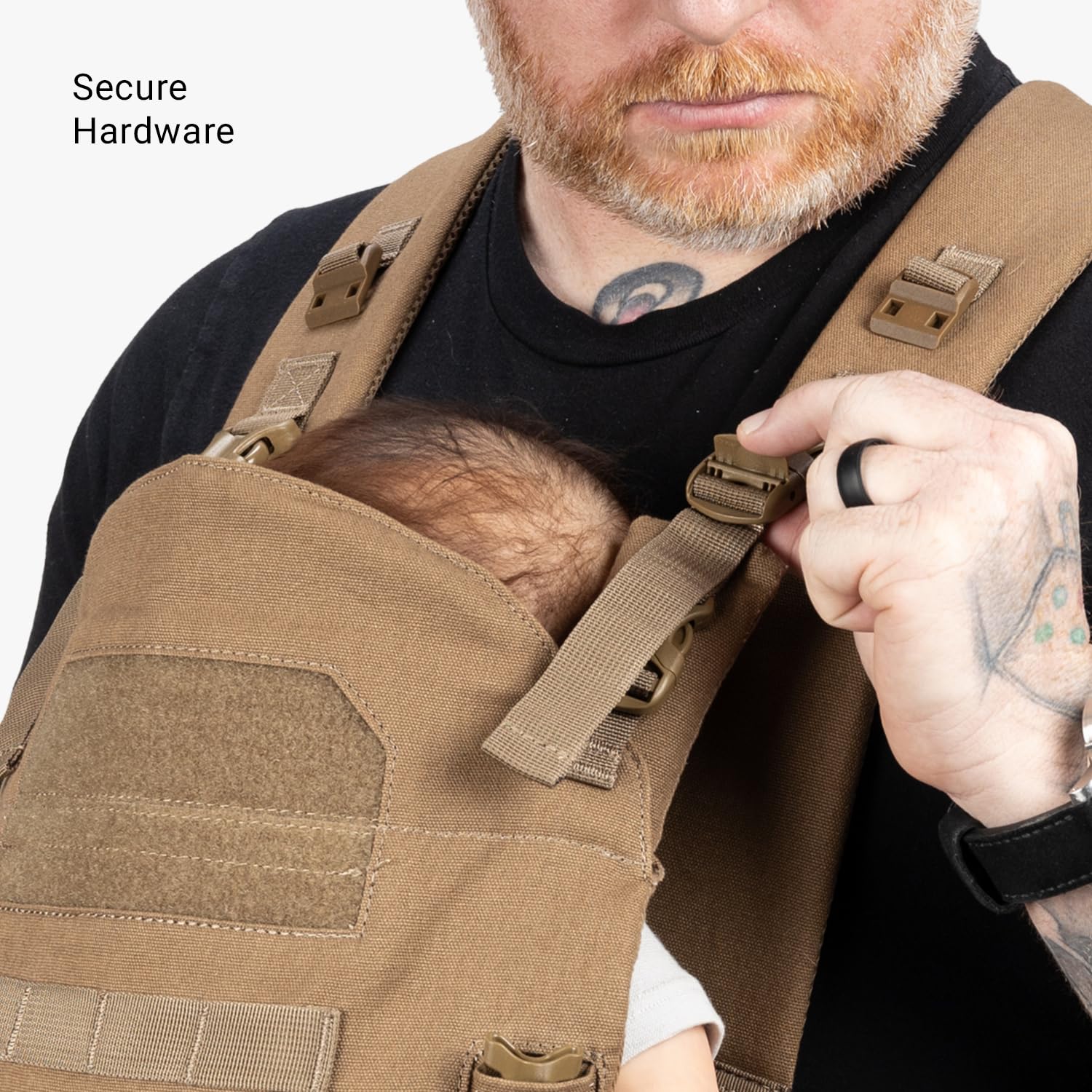 Tactical Baby Gear sun shade provides protection during sunny strolls.