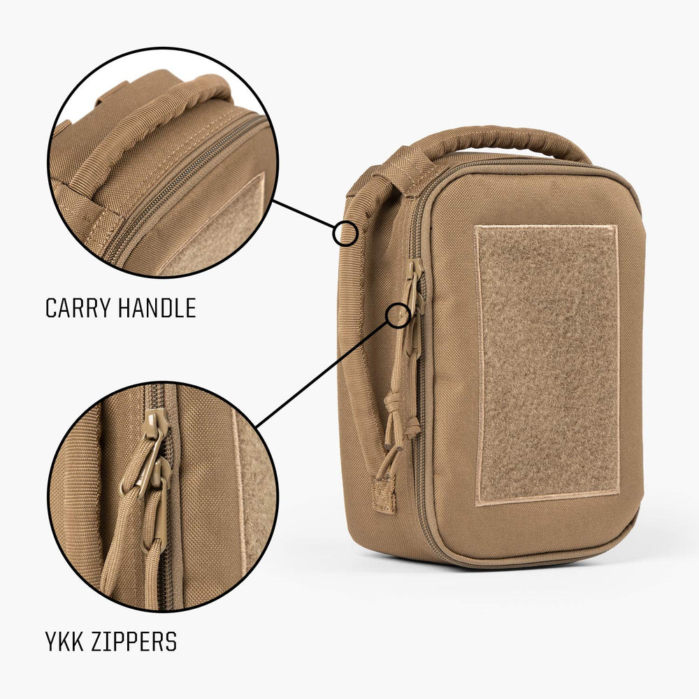 Tactical Baby Gear cooler pouch with dimensions shows a day-trip friendly footprint