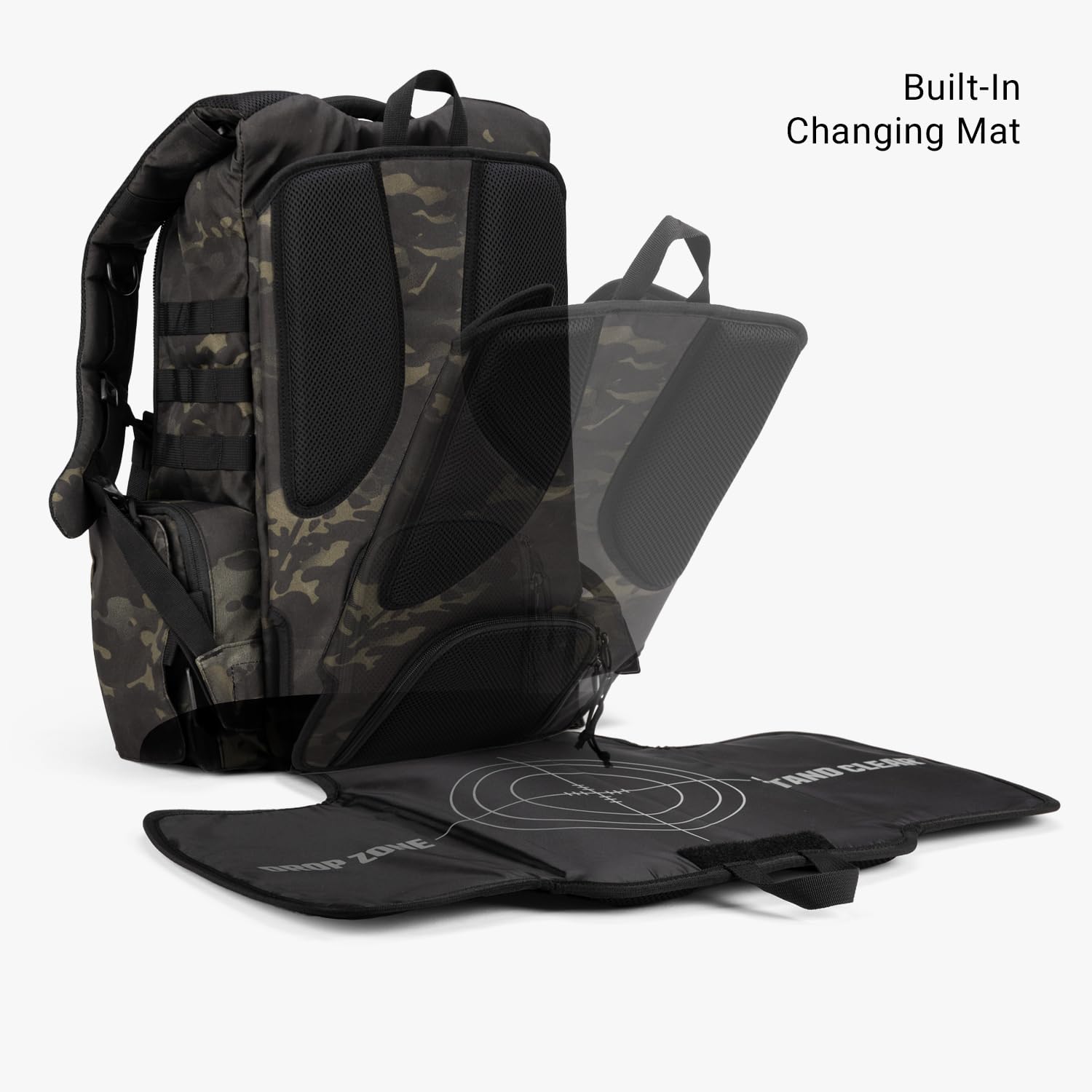 Tactical Baby Gear Daypack built-in changing mat open to show portable changing station