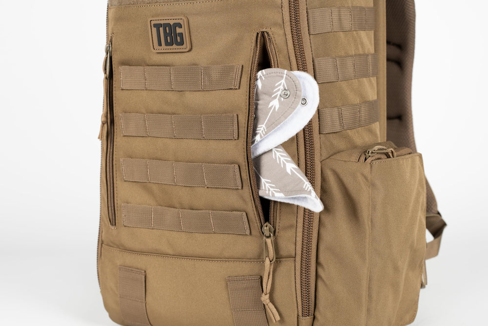 Tactical Baby Gear Daypack bottle pocket keeps bottles within reach