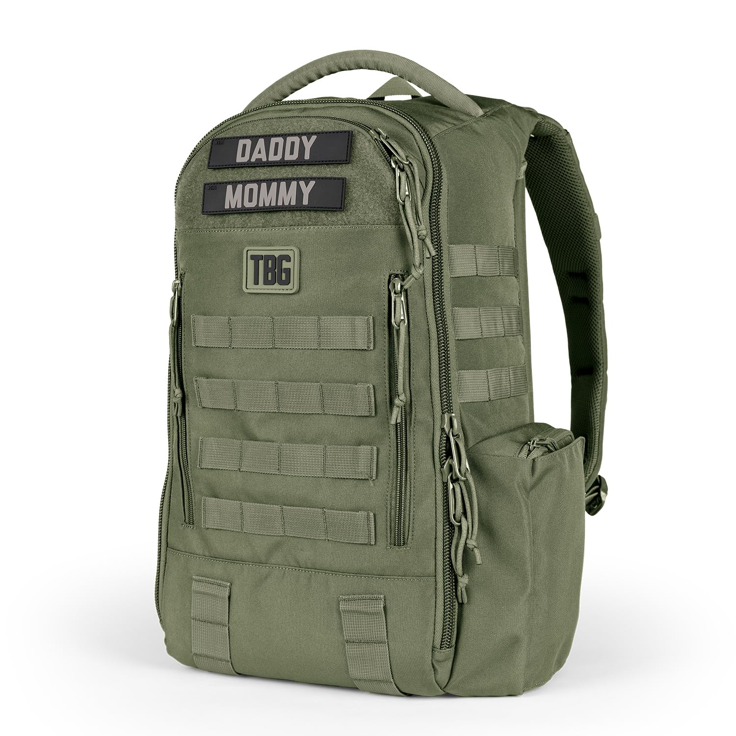 Tactical Baby Gear Daypack front view shows rugged build for on-the-go dads.