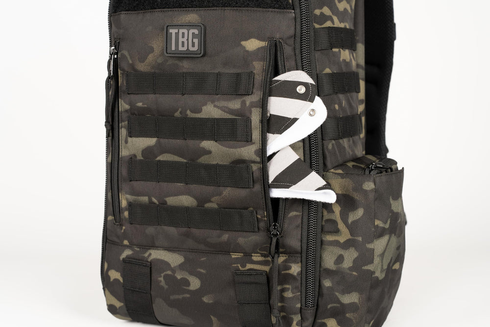 Tactical Baby Gear Daypack attached to stroller for hands-free outings