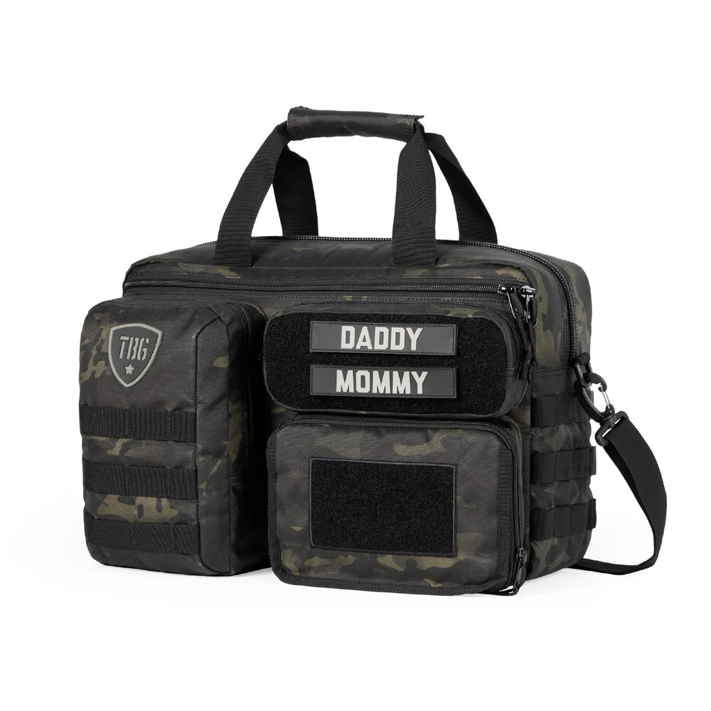 Tactical Baby Gear Deuce Diaper Bag front view for on-the-go parents, durable travel companion.