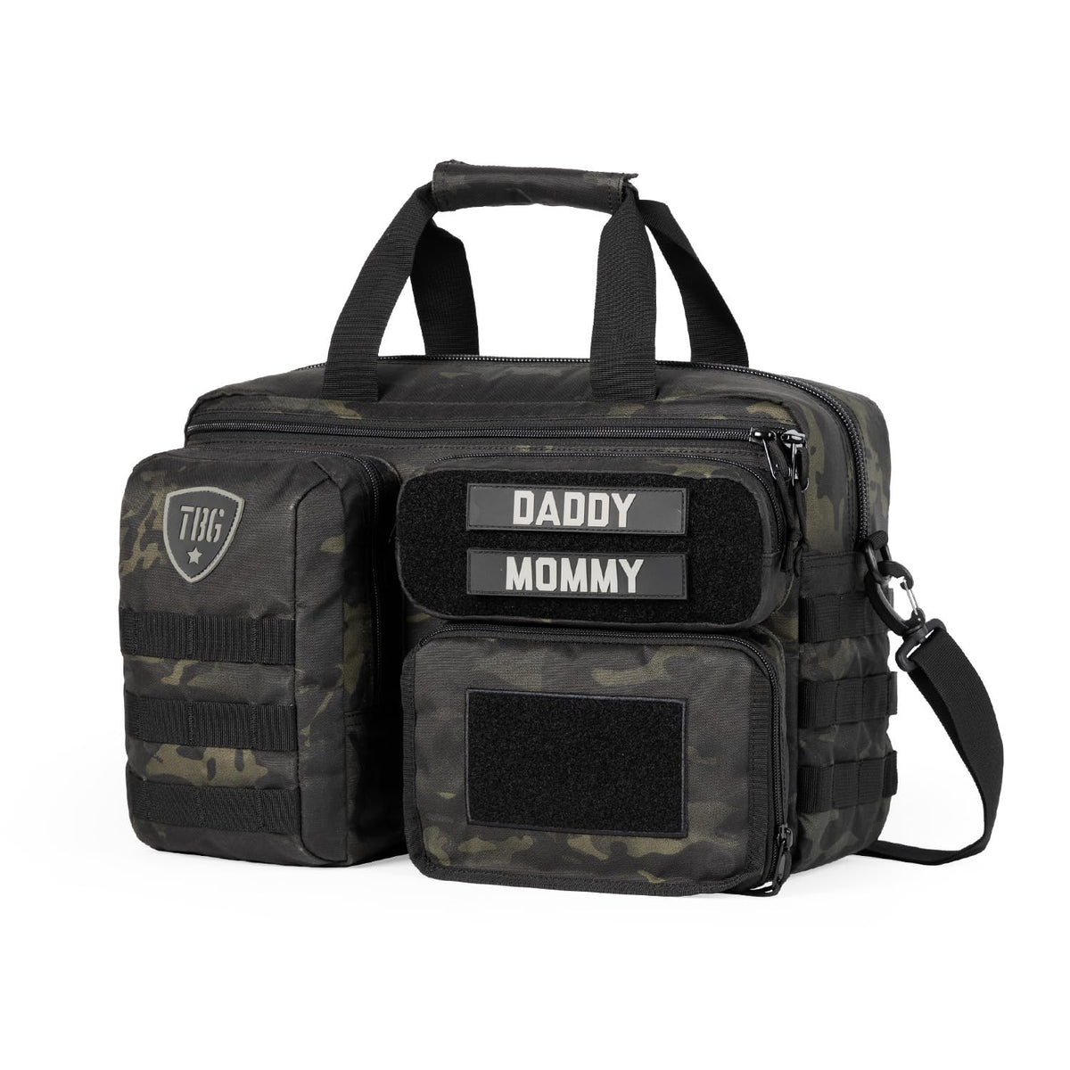 Tactical Baby Gear Deuce Diaper Bag front view for on-the-go parents, durable travel companion.
