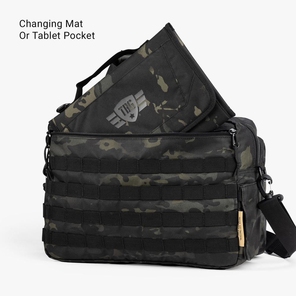 Tactical Baby Gear Deuce Diaper Bag side pocket shows quick-access storage for bottles.