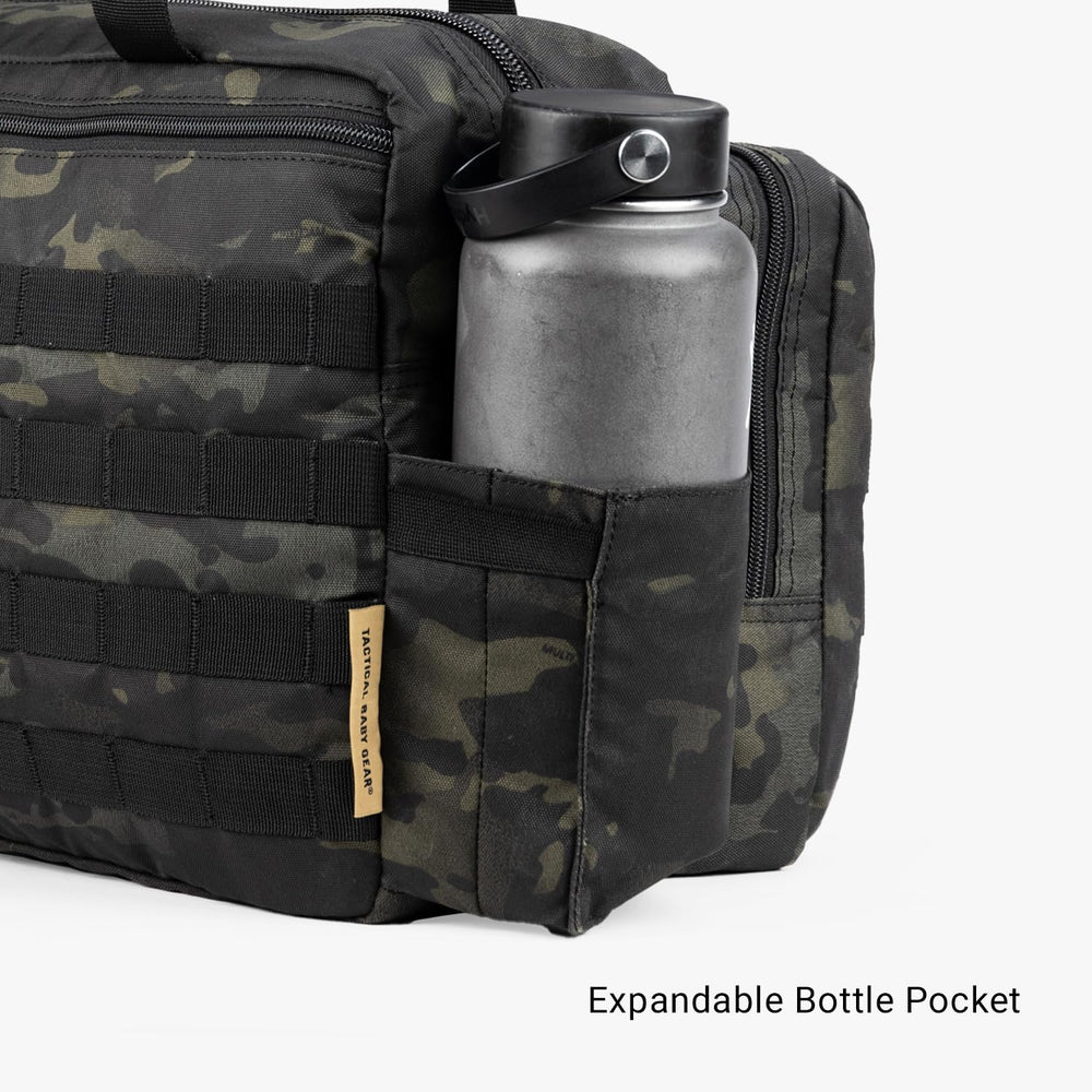Tactical Baby Gear Deuce Diaper Bag stroller strap set offers hands-free transport.