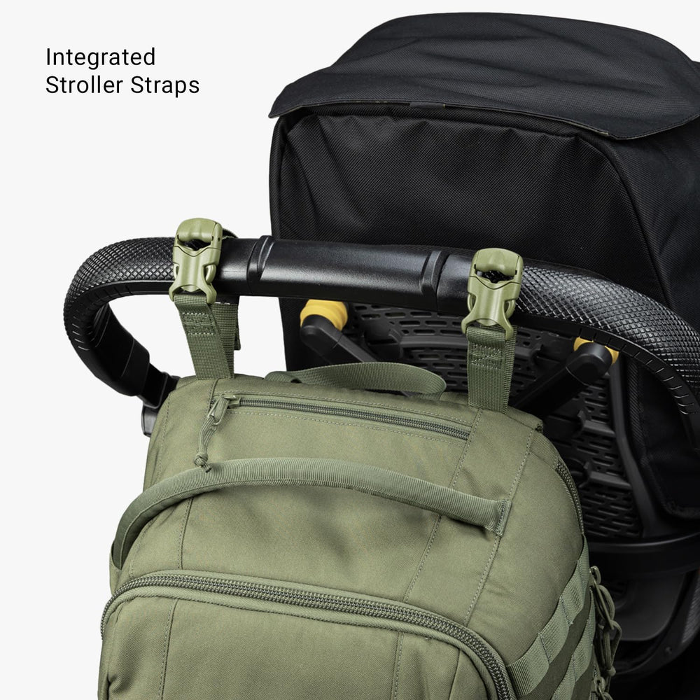 Tactical Baby Gear Everyday Diaper Bag dimensions emphasize ample 15x9.5 front panel space.