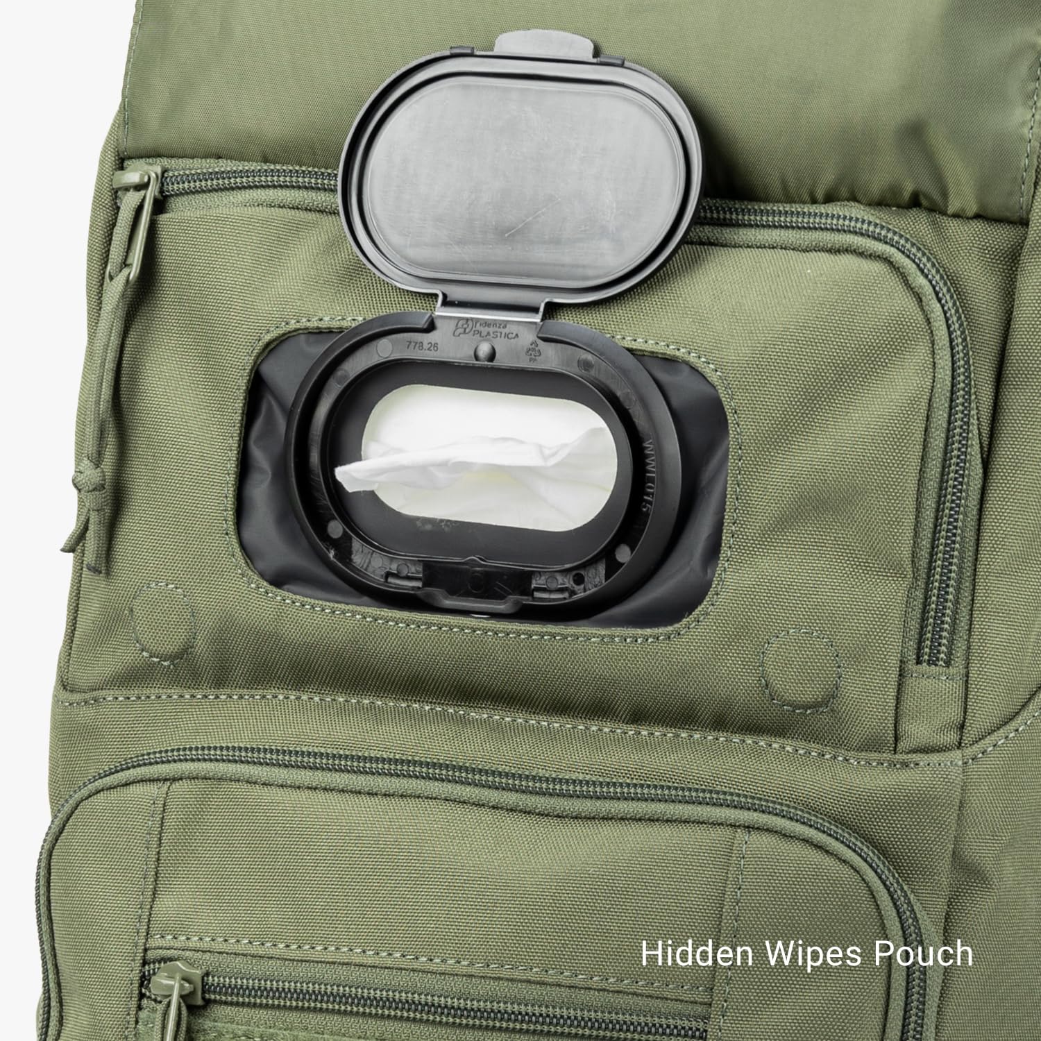 Tactical Baby Gear Everyday Diaper Bag side view featuring stroller straps for hands-free outings.