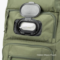 Tactical Baby Gear Everyday Diaper Bag side view featuring stroller straps for hands-free outings.