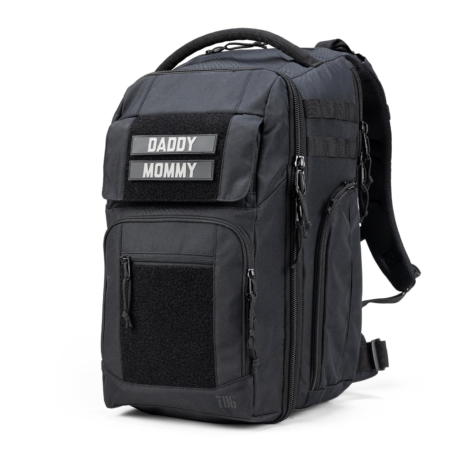 Tactical Baby Gear Everyday tactical diaper bag front view shows rugged 600D material for daily use.