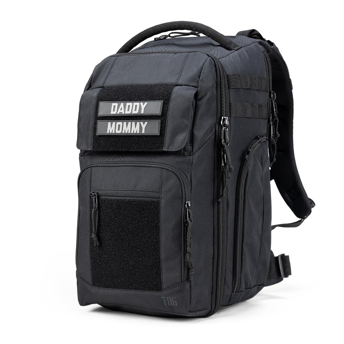 Tactical Baby Gear Everyday tactical diaper bag front view shows rugged 600D material for daily use.
