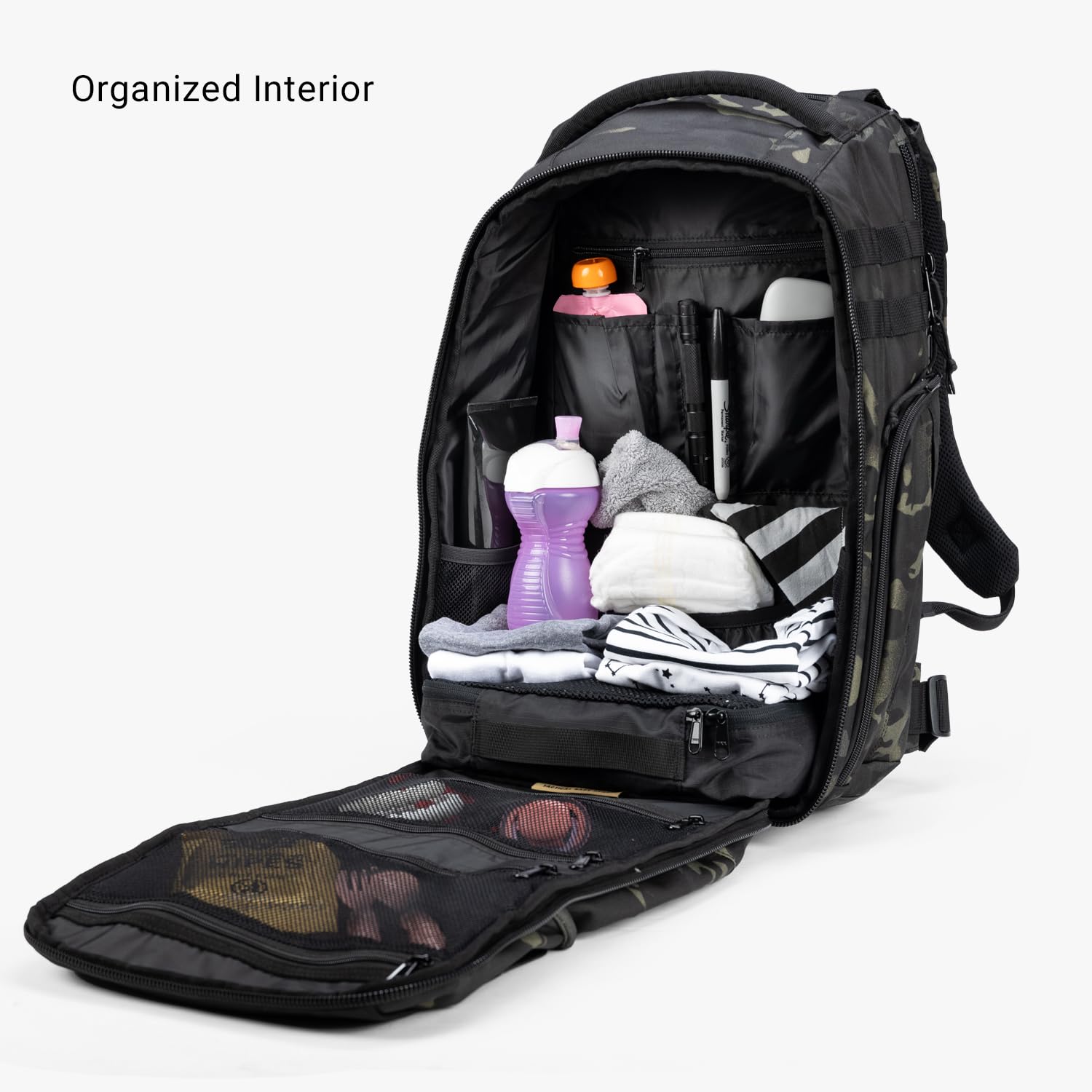 Tactical Baby Gear Everyday Tactical Diaper Bag Backpack heavy-duty exterior side pocket for quick storage.