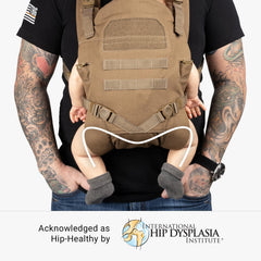 Tactical Baby Gear MOLLE-compatible carrier for customizable pouches and carabiners.