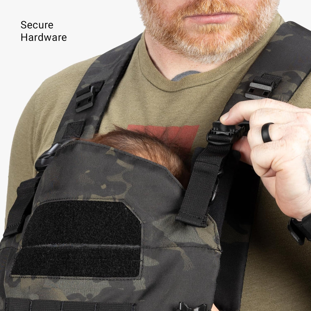Tactical Baby Gear tactical baby carrier for dads bib for spit-up protection.