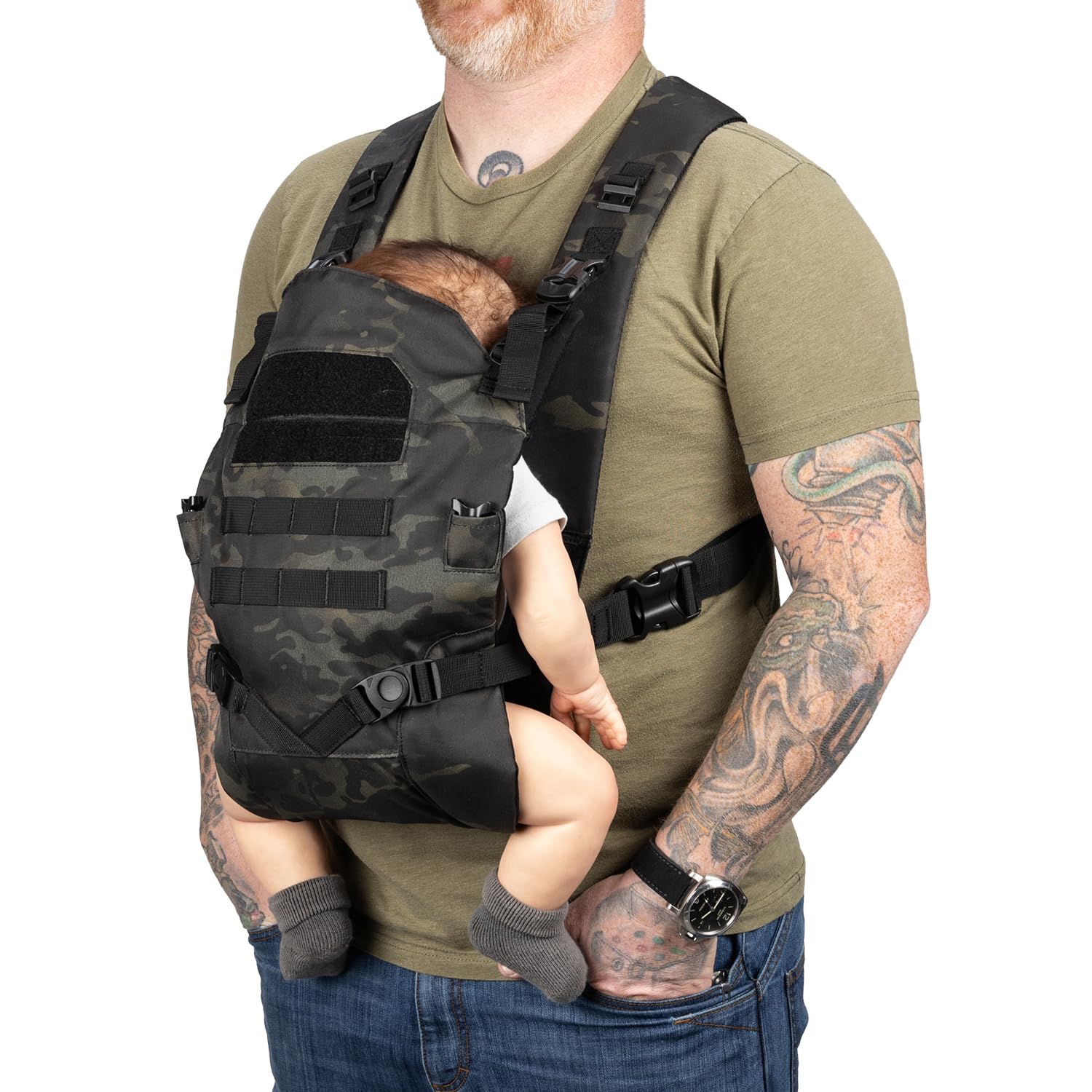 Tactical Baby Gear tactical baby carrier for dads open-back design for cooler wear.