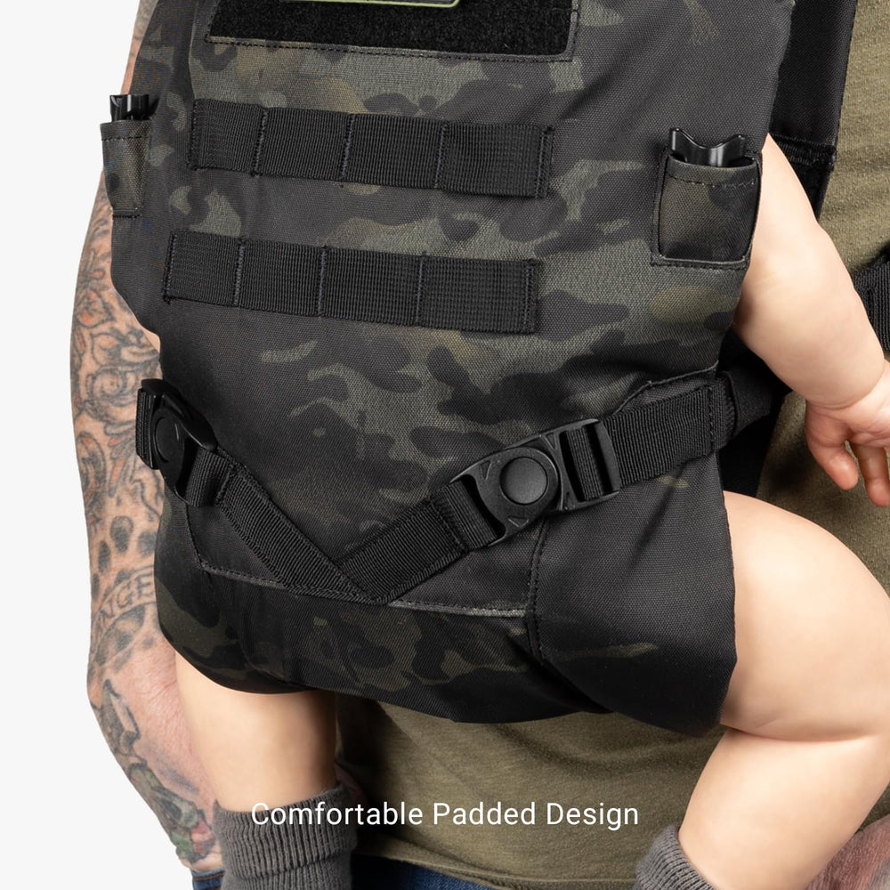 Tactical Baby Gear tactical baby carrier for dads hip-healthy certification label.