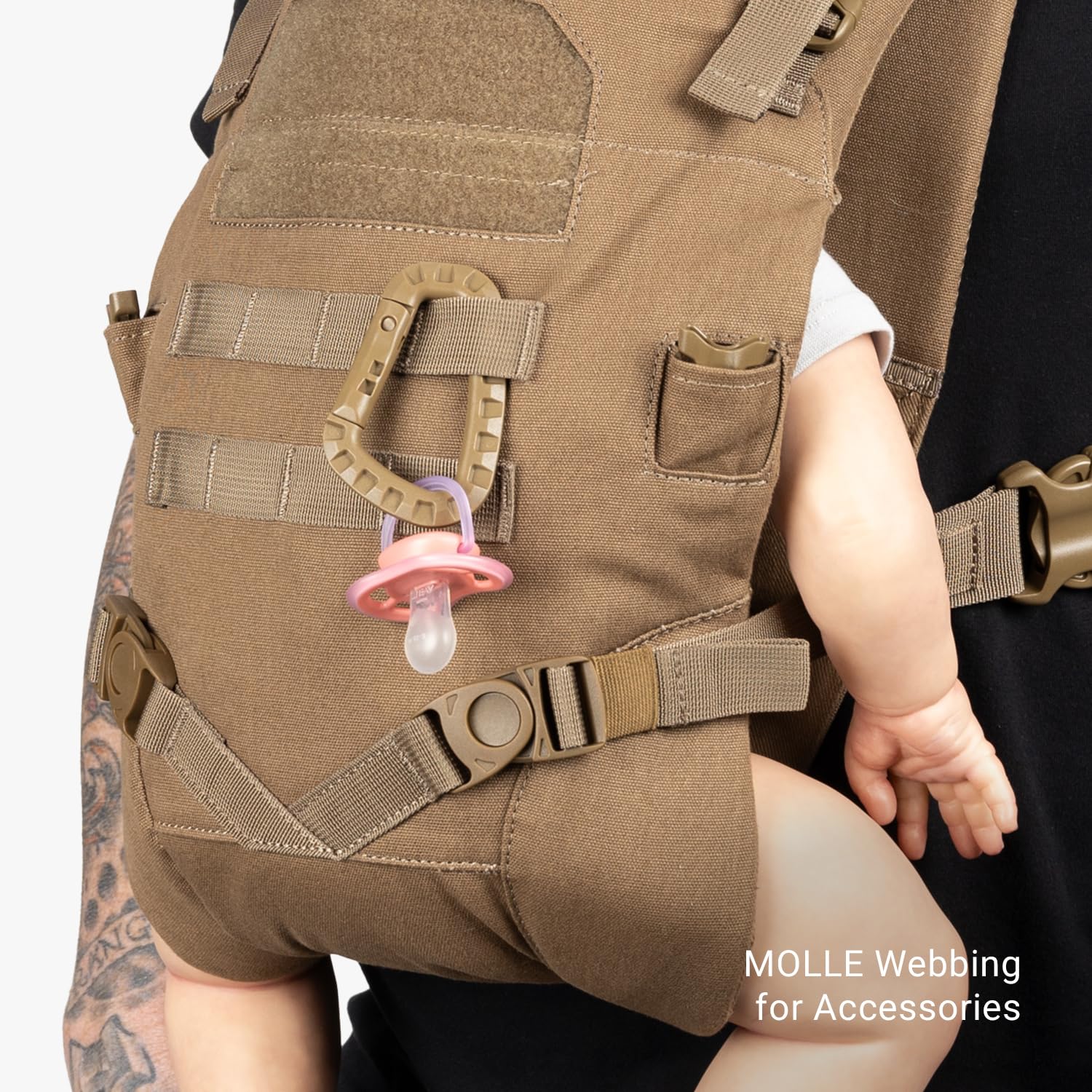 Tactical Baby Gear adjustable UTX buckles grow with your baby from 8 to 33 lbs.