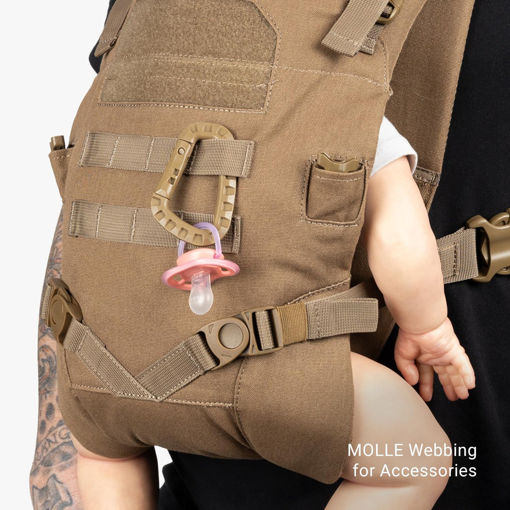 Tactical Baby Gear adjustable UTX buckles grow with your baby from 8 to 33 lbs.