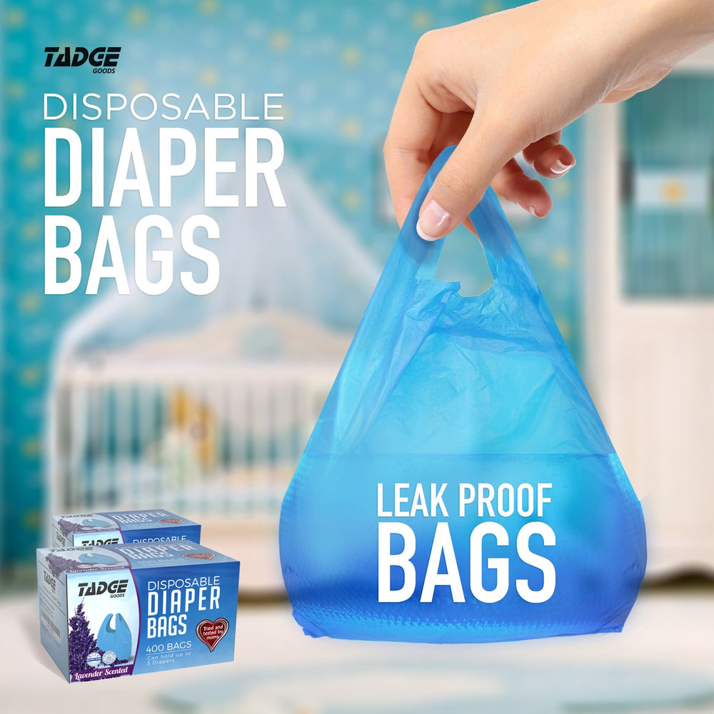 Tadge Goods biodegradable plastic diaper bags for eco-friendly waste containment.