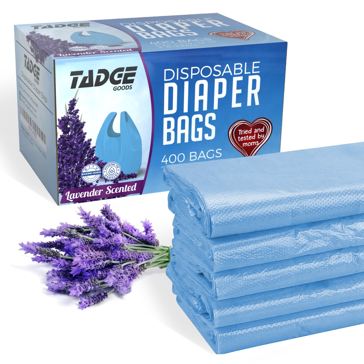 Tadge Goods diaper bags in a dispenser box for easy, on-the-go disposal.