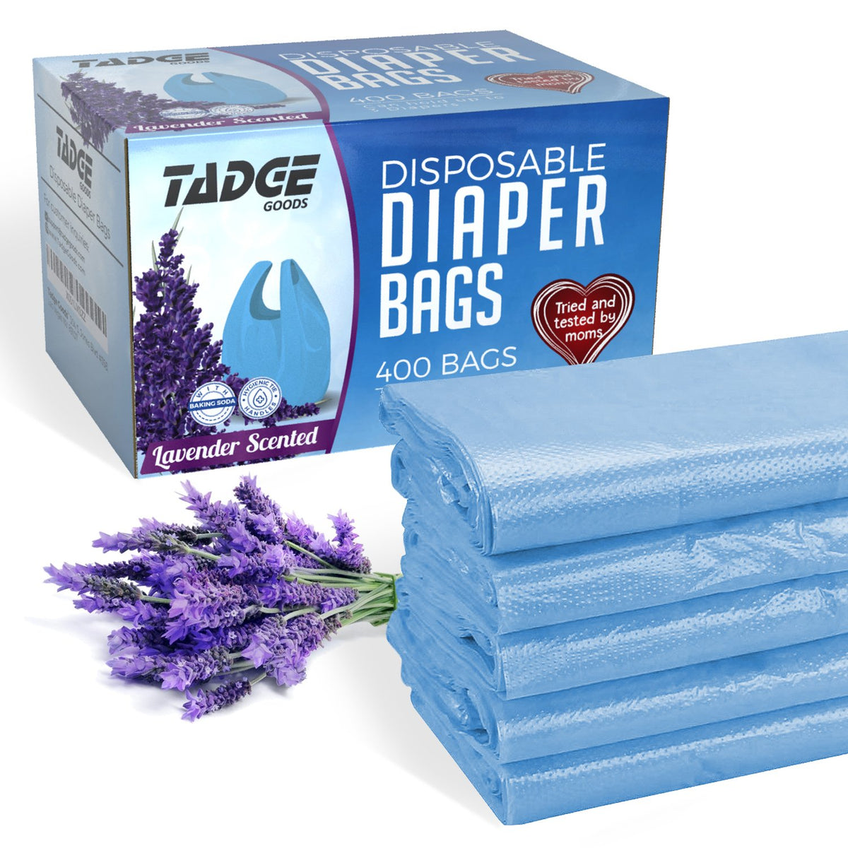 Tadge Goods diaper bags in a dispenser box for easy, on-the-go disposal.