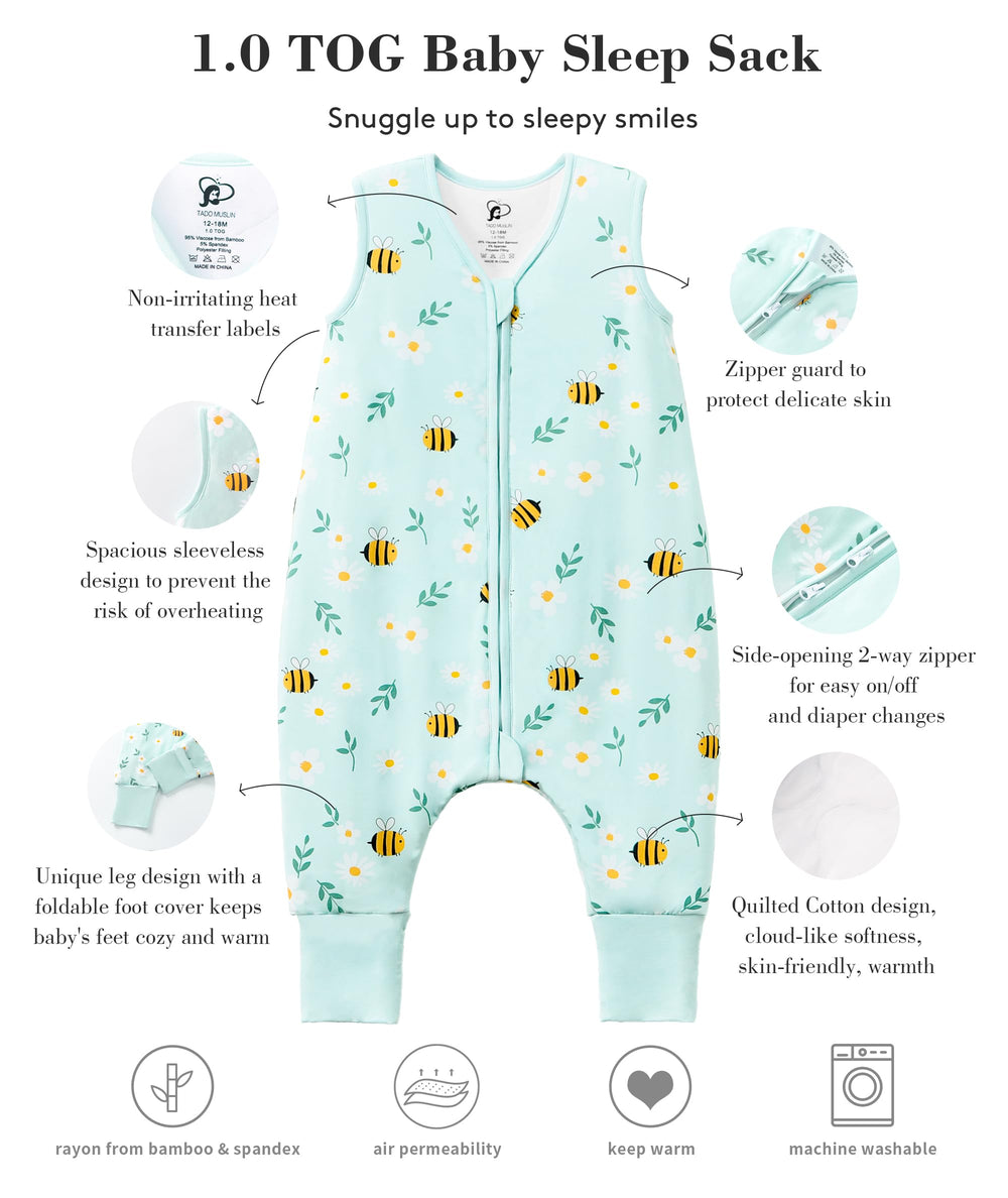 TADO MUSLIN sleep sack close-to-neck neckline reduces fabric bulk for a snug fit.