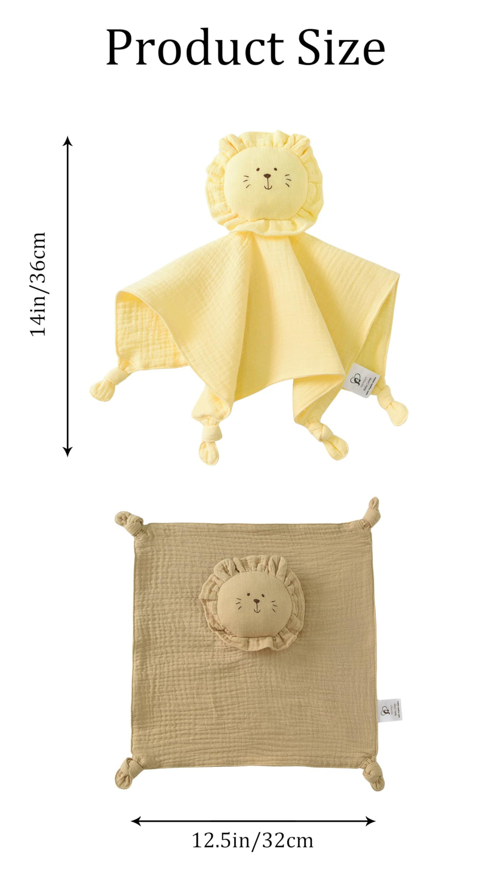 TADO MUSLIN baby security blanket teething corners shows knotted details for sensory play.