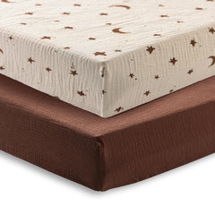 TADO MUSLIN baby sheets on crib mattress highlight snug, secure fit for safe sleep.