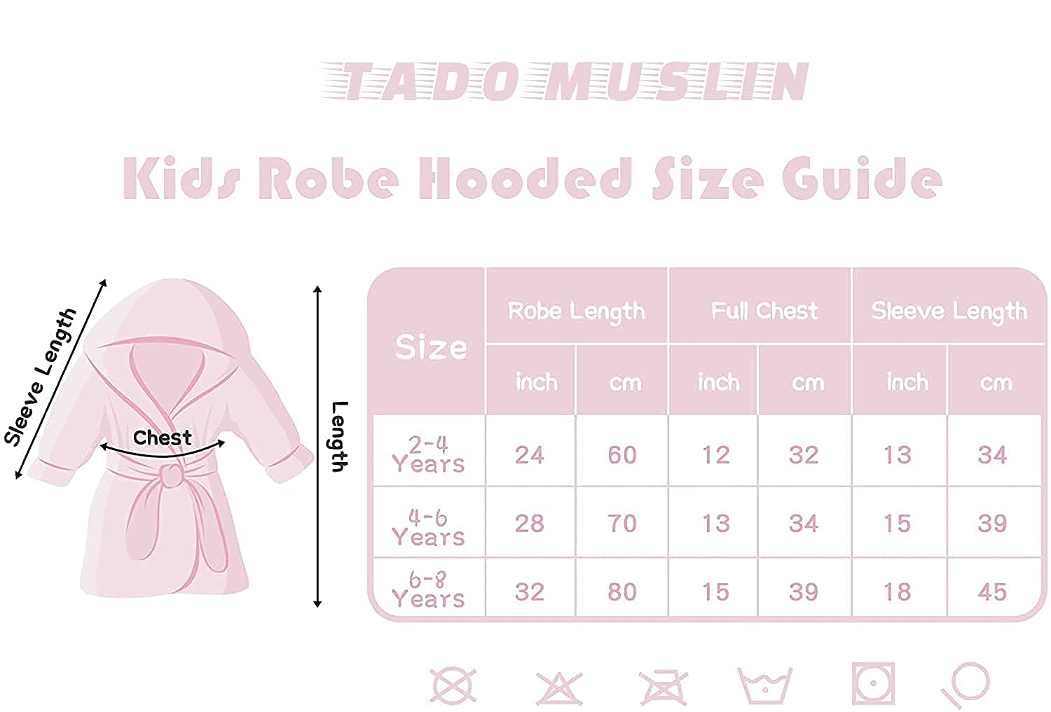 TADO MUSLIN care icon suggests machine wash and fast-dry care