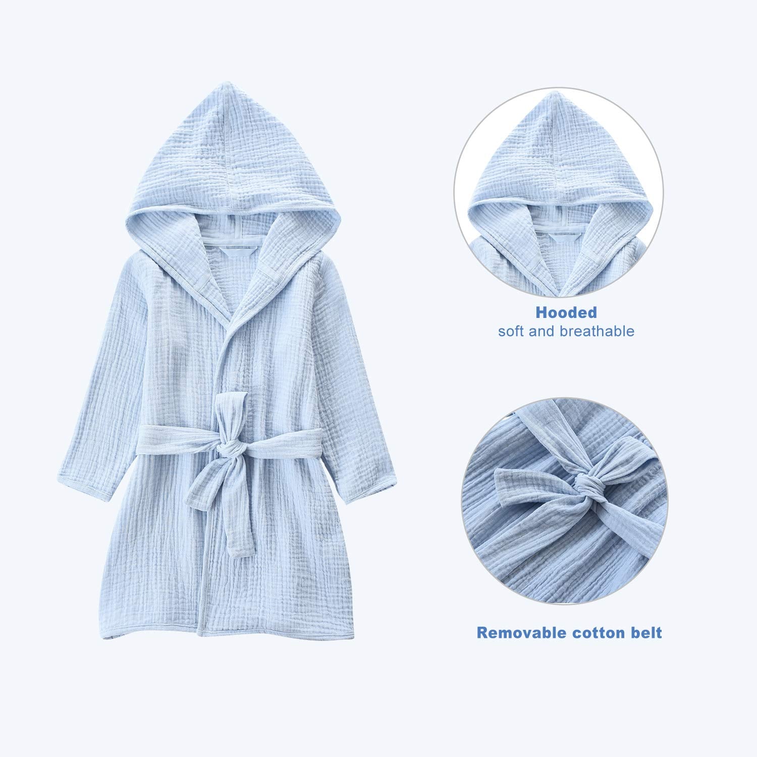 TADO MUSLIN bathrobe care label illustrating wash and quick-dry care