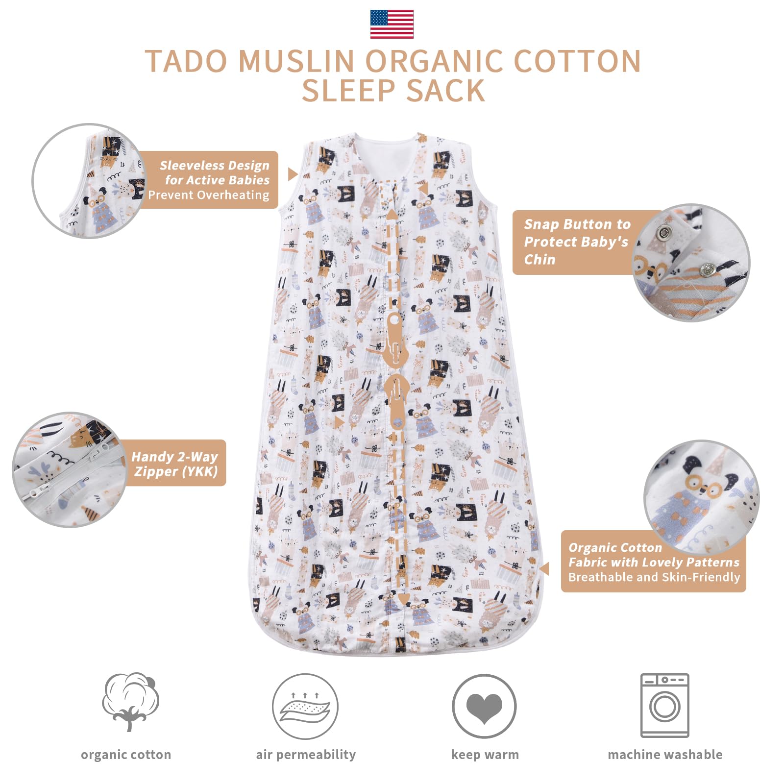 TADO MUSLIN breathable four-layer muslin keeps air flowing and skin soft.