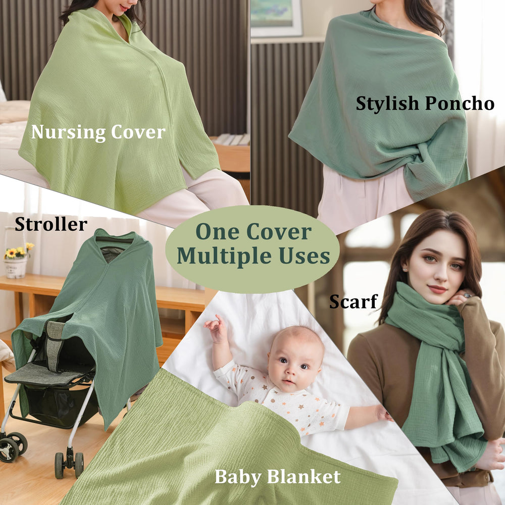 TADO MUSLIN car seat canopy green provides breathable shade with peek-a-boo visibility