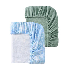 TADO MUSLIN crib sheet folded pack shows 2-pack value