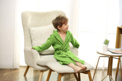 TADO MUSLIN hooded bathrobe with detachable waist tie for secure, slip-free fit.