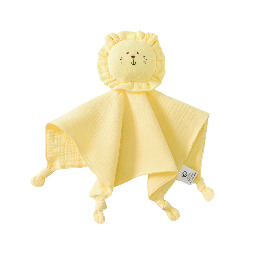 TADO MUSLIN lion lovey brown touch shot shows sturdy stitching for long-lasting teething comfort.