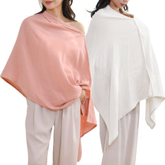 TADO MUSLIN nursing cover beige model demonstrates lightweight coverage on the go.