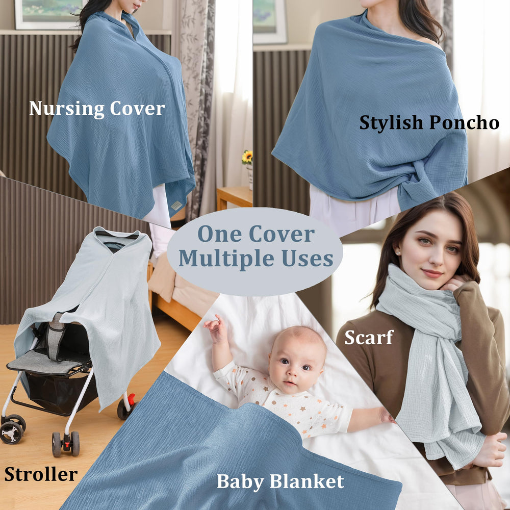TADO MUSLIN nursing cover offers full front or side privacy during nursing.