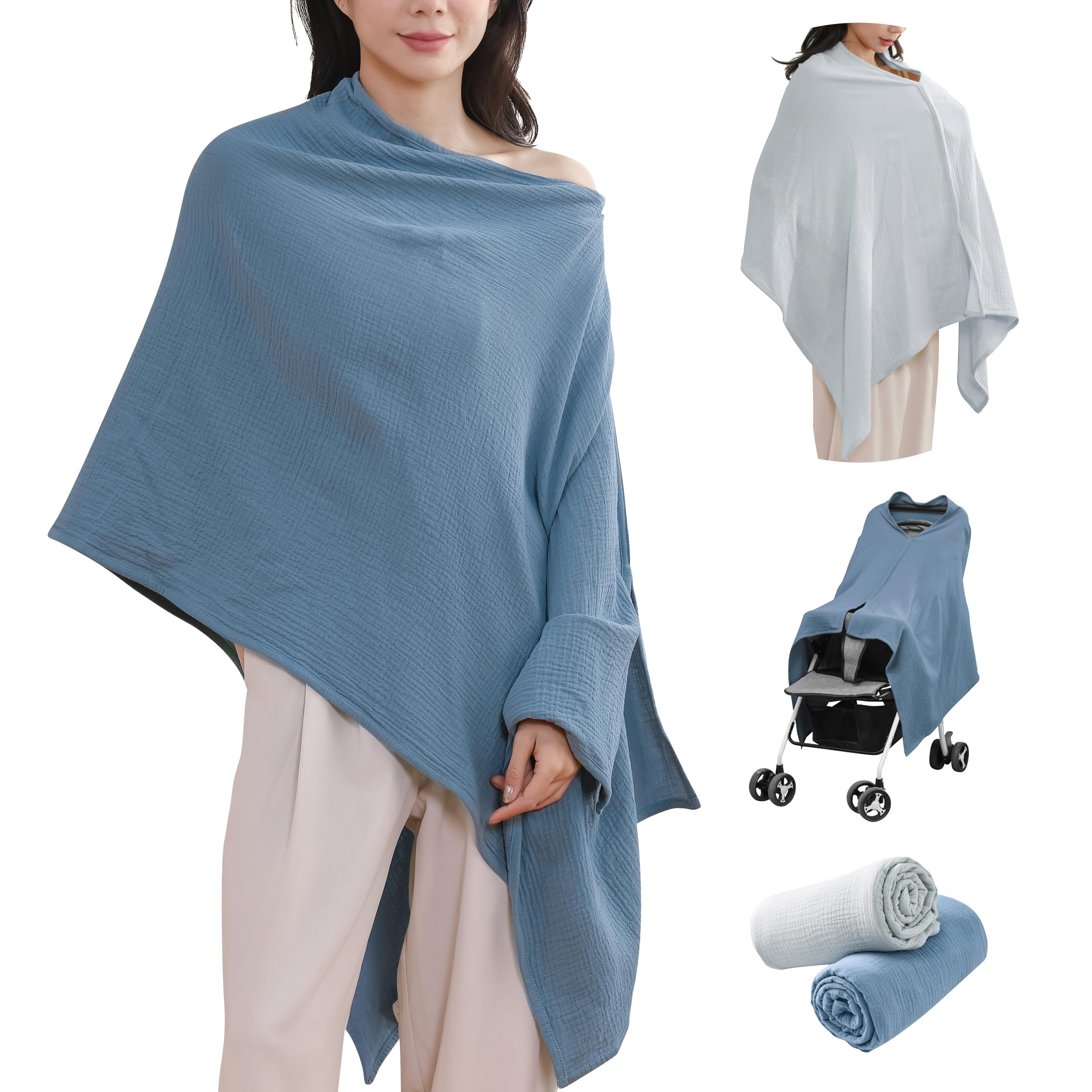 TADO MUSLIN nursing cover two-pack provides privacy and style for feeding on the go.