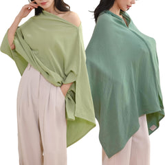 TADO MUSLIN nursing cover worn as a scarf in green shields privacy while feeding