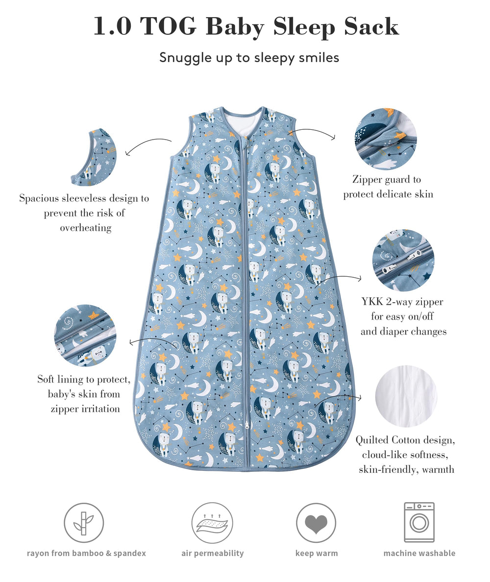 TADO MUSLIN sleep sack 1.0 TOG quilt close-up shows balanced warmth