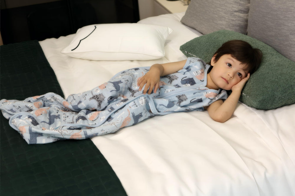 TADO MUSLIN sleep sack back view highlights four layer muslin softness for all season sleep