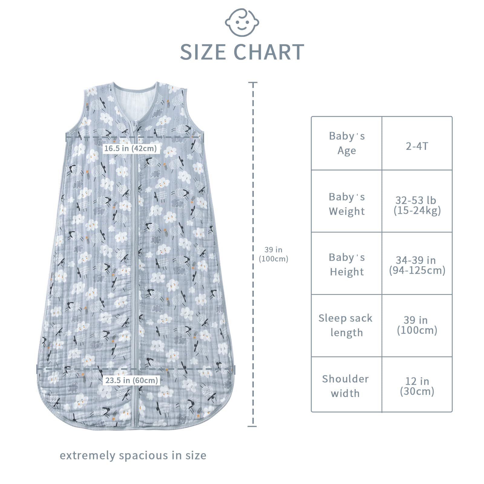TADO MUSLIN double-way zipper aids dressing and diaper changes.