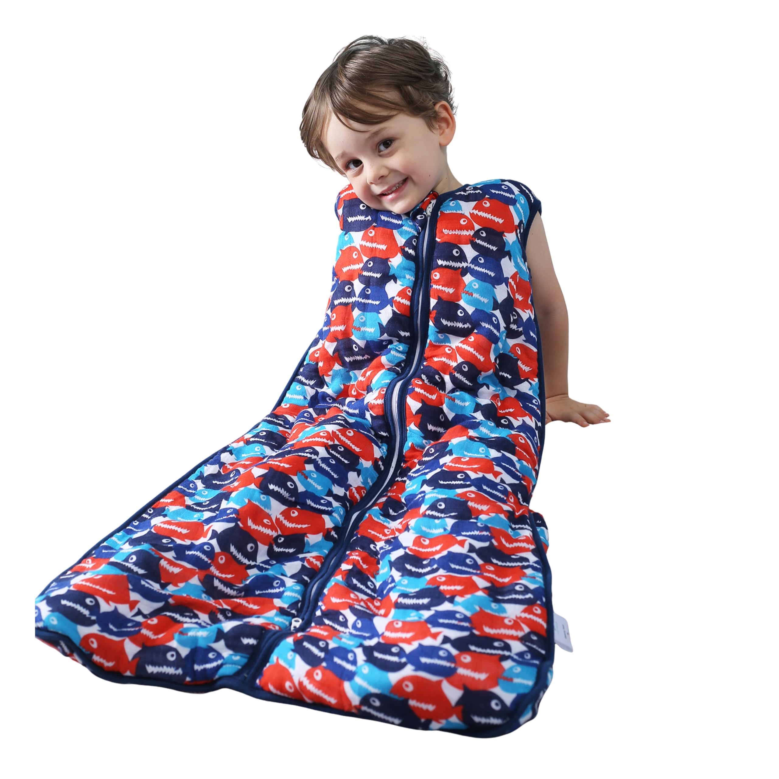 TADO MUSLIN sleep sack folded for travel, highlighting compact warmth and breathable fabric.